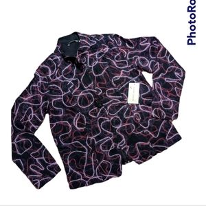 NWT Laura Ashley Women’s‎ Black Purple/Pink raw fiber Embroidered Jacket  Sm (B)